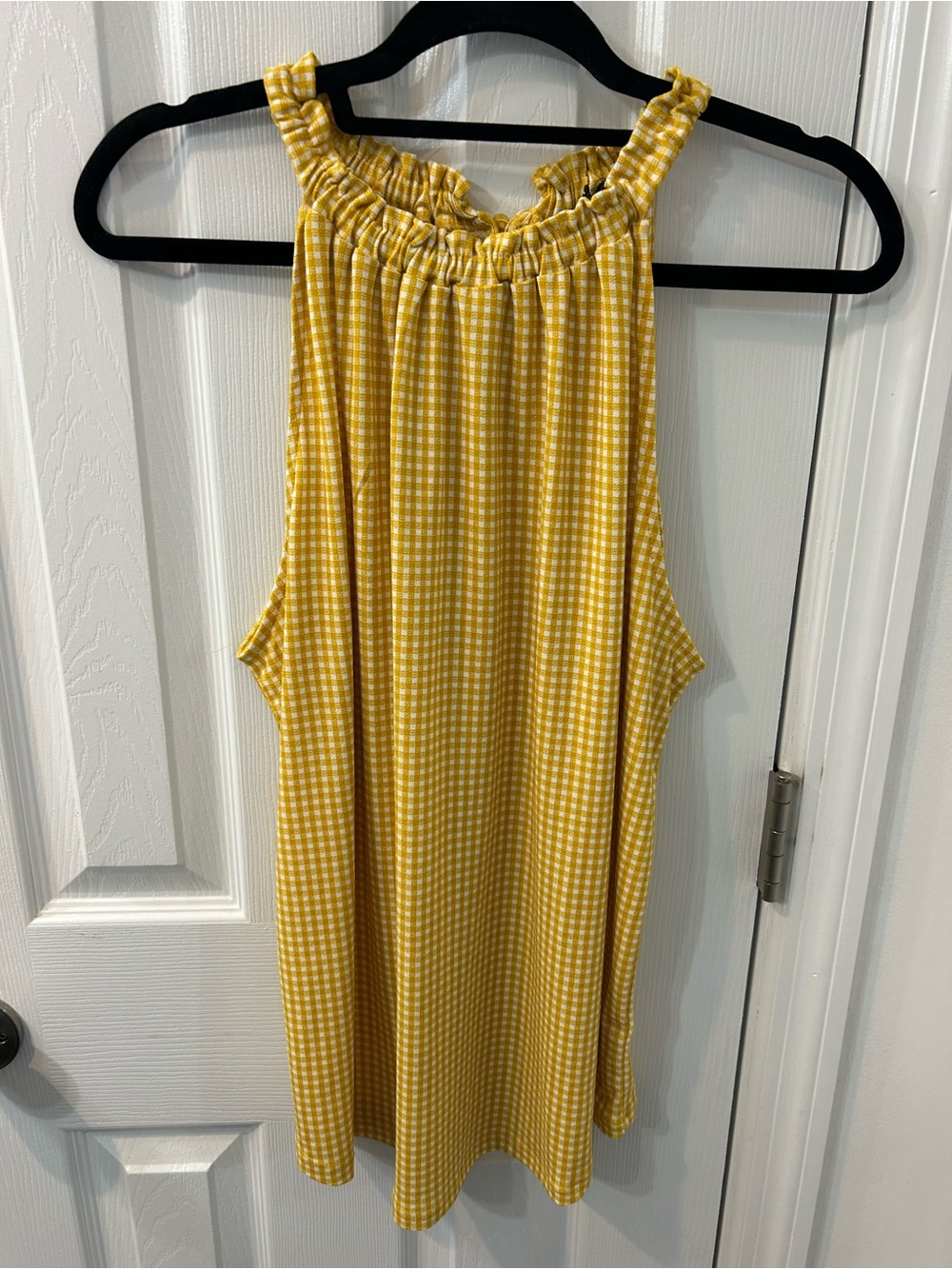 Adrianna Papell Yellow Gingham High Neck Tank